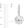Thumbnail Image 2 of 9.0-9.5mm Button Cultured Freshwater Pearl and 0.118 CT. T.W. Diamond Clover Frame Drop Earrings in Sterling Silver
