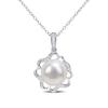 Thumbnail Image 0 of 9.5-10.0mm Button Cultured Freshwater Pearl and 0.06 CT. T.W. Diamond Clover Frame Drop Pendant in Sterling Silver