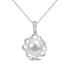 Thumbnail Image 1 of 9.5-10.0mm Button Freshwater Cultured Pearl and 0.06 CT. T.W. Diamond Clover Frame Drop Pendant in Sterling Silver