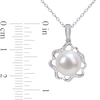 Thumbnail Image 2 of 9.5-10.0mm Button Cultured Freshwater Pearl and 0.06 CT. T.W. Diamond Clover Frame Drop Pendant in Sterling Silver