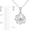 Thumbnail Image 3 of 9.5-10.0mm Button Freshwater Cultured Pearl and 0.06 CT. T.W. Diamond Clover Frame Drop Pendant in Sterling Silver