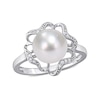 Thumbnail Image 0 of 9.0-9.5mm Button Cultured Freshwater Pearl and Diamond Accent Clover Frame Ring in Sterling Silver