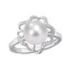 Thumbnail Image 1 of 9.0-9.5mm Button Freshwater Cultured Pearl and Diamond Accent Clover Frame Ring in Sterling Silver