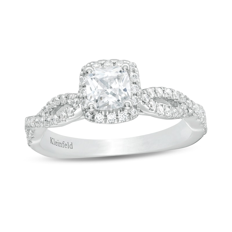 Main Image 1 of Kleinfeld® 0.83 CT. T.W. Cushion-Cut Diamond Frame Twist Shank Engagement Ring in 14K White Gold