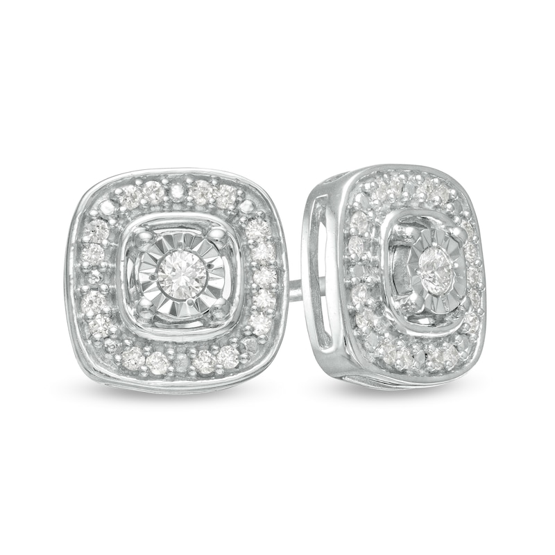 0.16 CT. T.W. Diamond Cushion Frame Stud Earrings in Sterling Silver