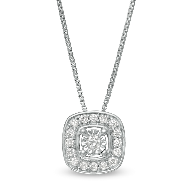 0.08 CT. T.W. Diamond Cushion Frame Pendant in Sterling Silver