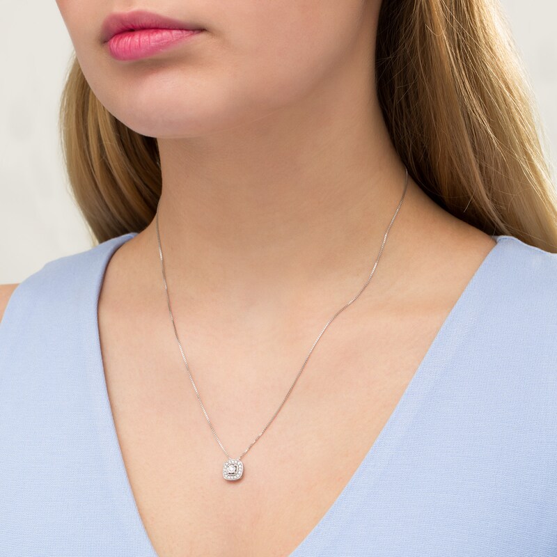 Main Image 2 of 0.08 CT. T.W. Diamond Cushion Frame Pendant in Sterling Silver