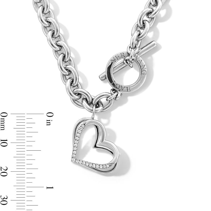Main Image 3 of The Kindred Heart from Vera Wang Love Collection 0.085 CT. T.W. Diamond Toggle Necklace in Sterling Silver - 17"