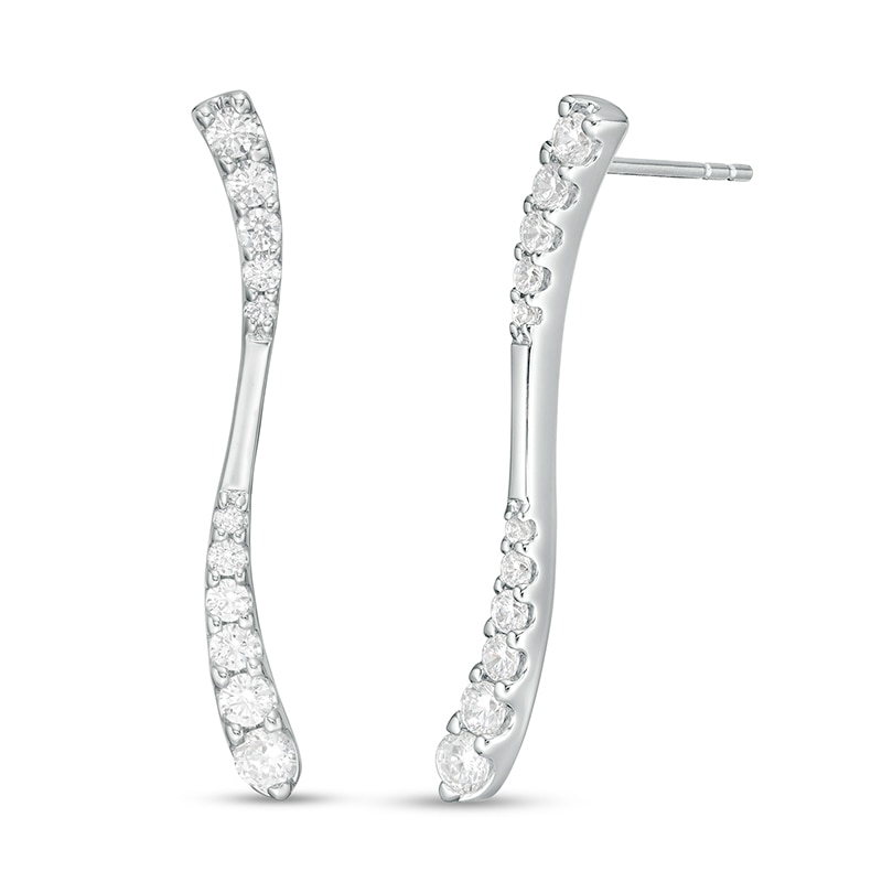 0.95 CT. T.W. Journey Diamond Linear Wave Drop Earrings in 10K White Gold