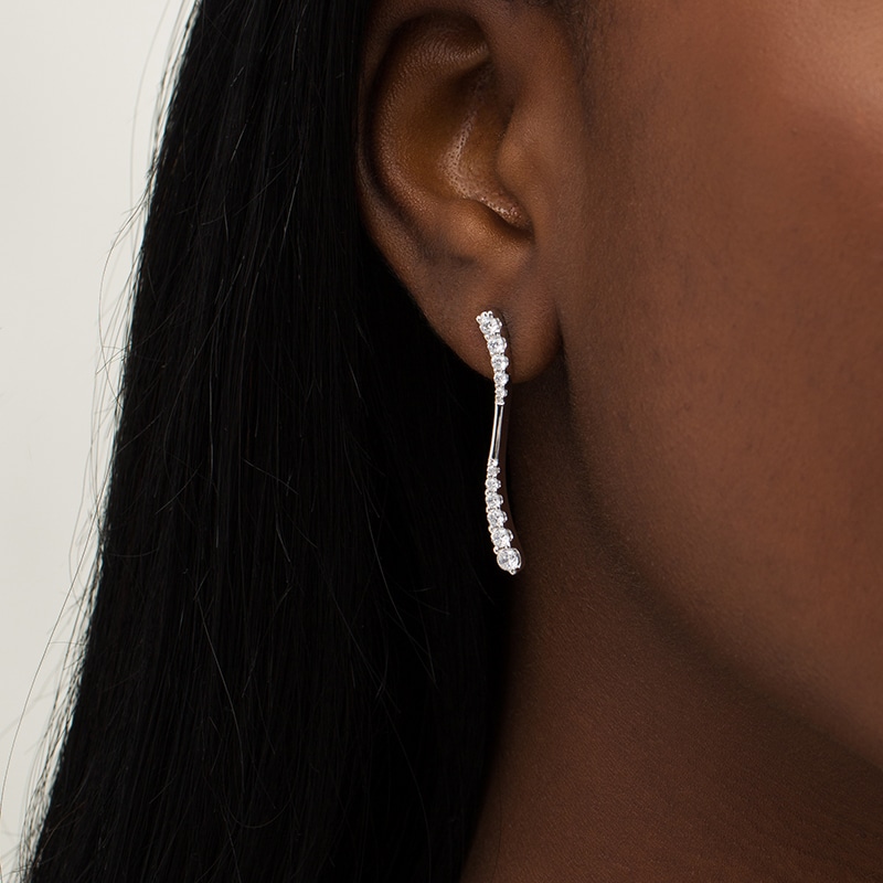 0.95 CT. T.W. Journey Diamond Linear Wave Drop Earrings in 10K White Gold