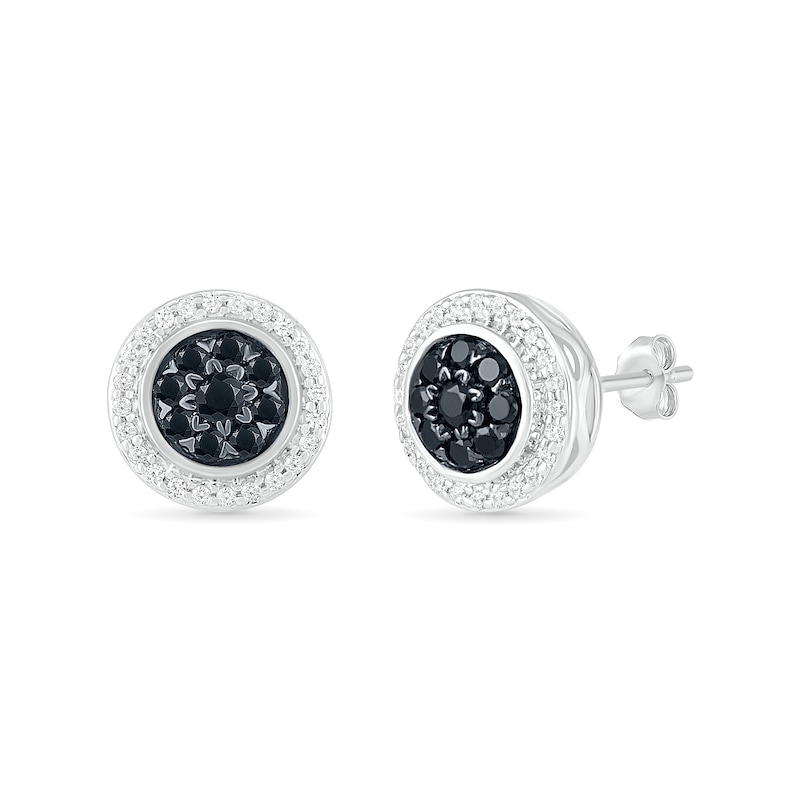 0.37 CT. T.W. Enhanced Black Composite and White Diamond Frame Stud Earrings in Sterling Silver|Peoples Jewellers