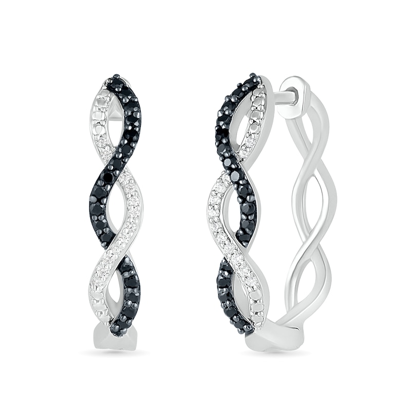 0.23 CT. T.W. Enhanced Black and White Diamond Twist Hoop Earrings in Sterling Silver
