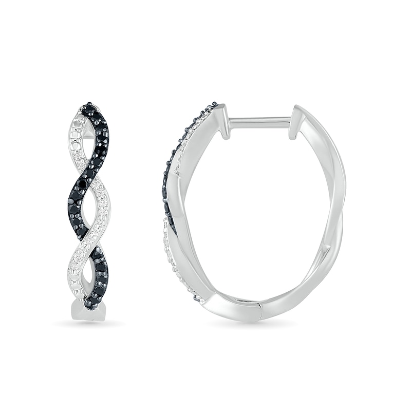 0.23 CT. T.W. Enhanced Black and White Diamond Twist Hoop Earrings in Sterling Silver