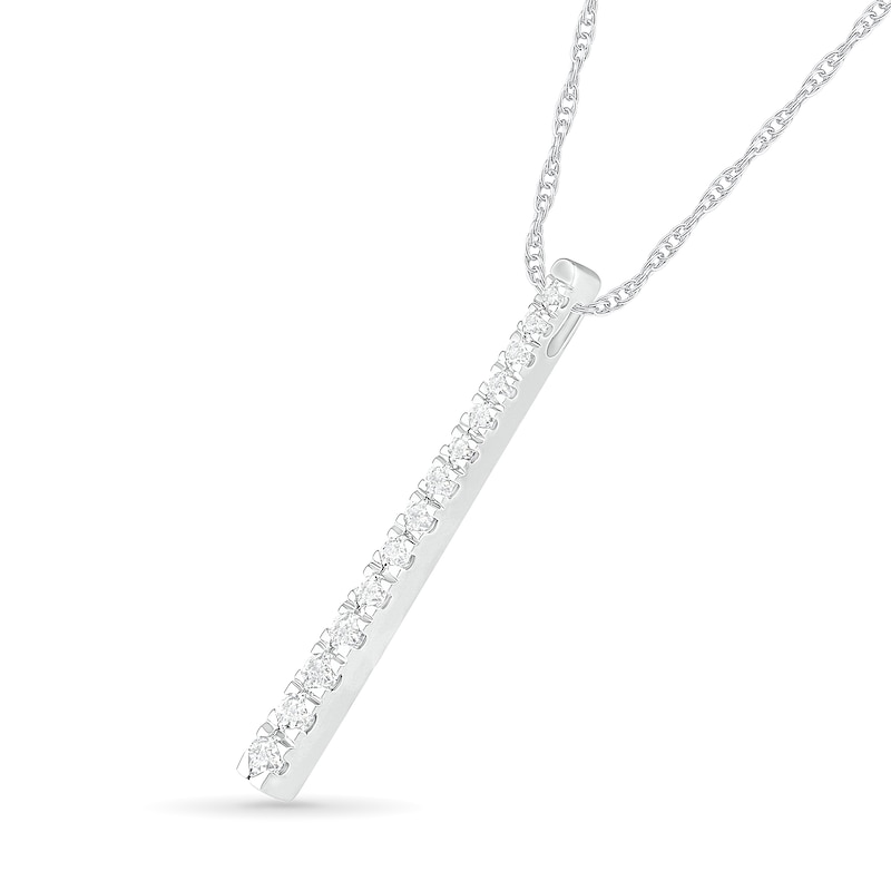 Lab-Created White Sapphire Graduated Vertical Bar Pendant in Sterling Silver