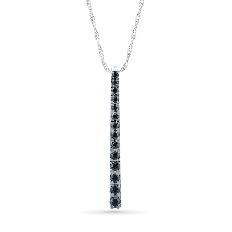 Black Sapphire Graduated Vertical Bar Pendant in Sterling Silver