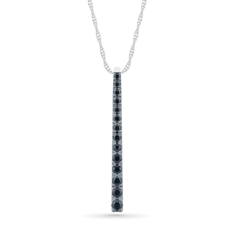 Main Image 1 of Black Sapphire Graduated Vertical Bar Pendant in Sterling Silver