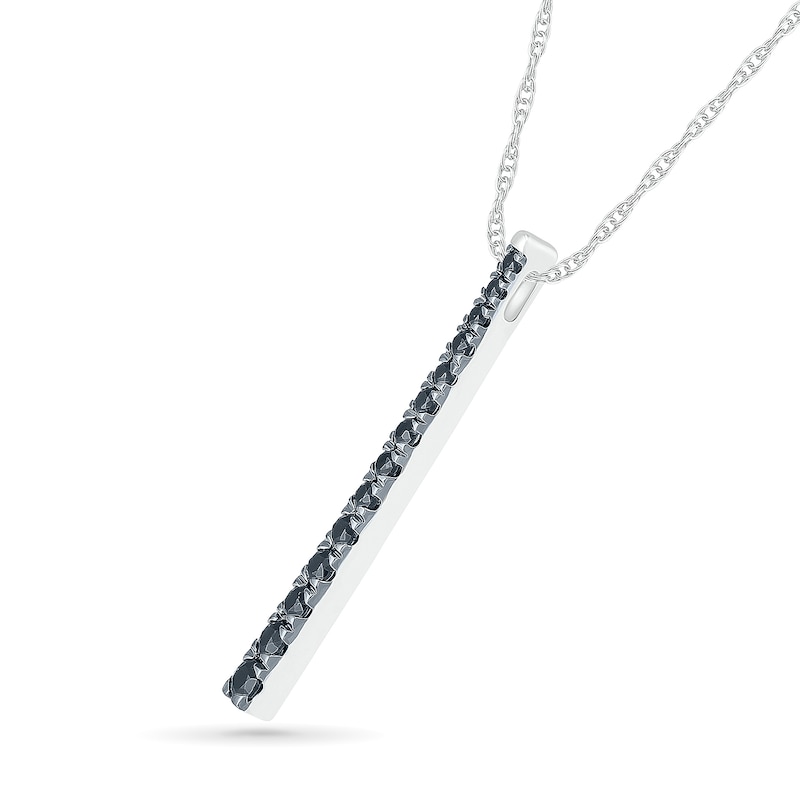 Black Sapphire Graduated Vertical Bar Pendant in Sterling Silver