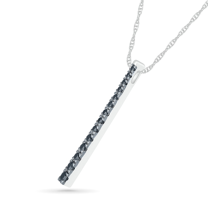 Main Image 2 of Black Sapphire Graduated Vertical Bar Pendant in Sterling Silver