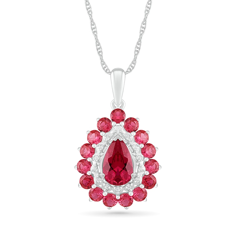 Pear-Shaped Lab-Created Ruby and White Sapphire Double Frame Drop Pendant in Sterling Silver