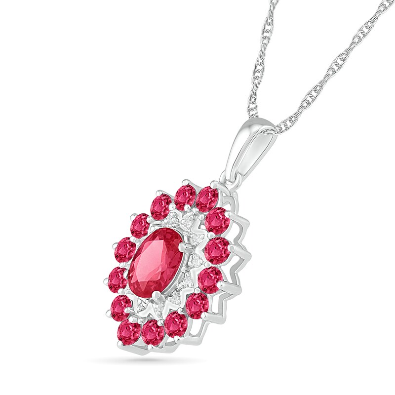 Main Image 2 of Oval Lab-Created Ruby and White Sapphire Double Frame Drop Pendant in Sterling Silver