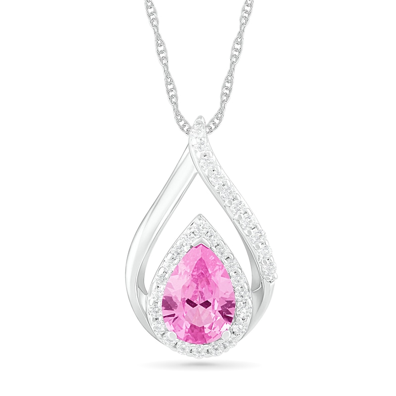 Pear-Shaped Lab-Created Pink and White Sapphire Open Double Frame Teardrop Pendant in Sterling Silver|Peoples Jewellers