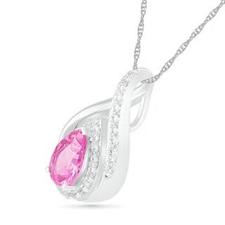Pear-Shaped Lab-Created Pink and White Sapphire Open Double Frame Teardrop Pendant in Sterling Silver