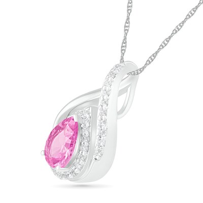 Pear-Shaped Lab-Created Pink and White Sapphire Open Double Frame Teardrop Pendant in Sterling Silver