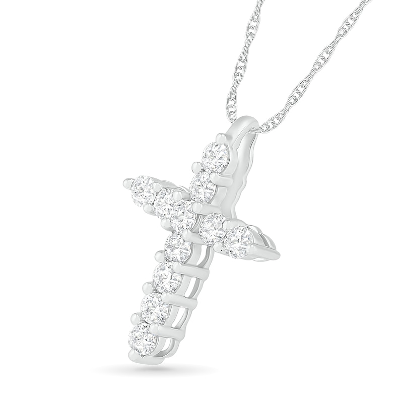 Main Image 2 of White Lab-Created Sapphire Cross Pendant in Sterling Silver