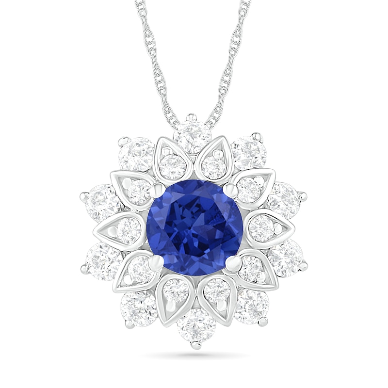 5.0mm Lab-Created Blue and White Sapphire Frame Flower Pendant in Sterling Silver