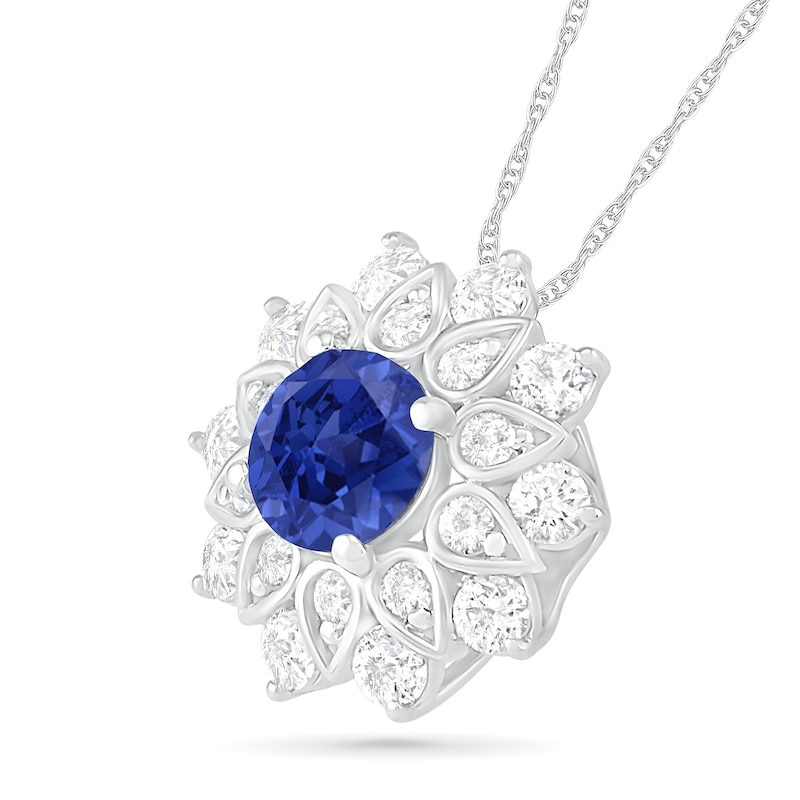 5.0mm Lab-Created Blue and White Sapphire Frame Flower Pendant in Sterling Silver