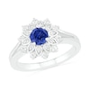 Thumbnail Image 0 of 5.0mm Lab-Created Blue and White Sapphire Frame Split Shank Flower Ring in Sterling Silver