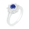 Thumbnail Image 1 of 5.0mm Lab-Created Blue and White Sapphire Frame Split Shank Flower Ring in Sterling Silver