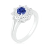 Thumbnail Image 2 of 5.0mm Lab-Created Blue and White Sapphire Frame Split Shank Flower Ring in Sterling Silver