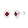Thumbnail Image 1 of 5.0mm Lab-Created Ruby and White Sapphire Frame Flower Stud Earrings in Sterling Silver