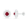 Thumbnail Image 2 of 5.0mm Lab-Created Ruby and White Sapphire Frame Flower Stud Earrings in Sterling Silver