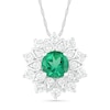 Thumbnail Image 1 of 5.0mm Lab-Created Emerald and White Sapphire Frame Flower Pendant in Sterling Silver
