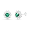 Thumbnail Image 1 of 5.0mm Lab-Created Emerald and White Sapphire Frame Flower Stud Earrings in Sterling Silver