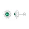 Thumbnail Image 2 of 5.0mm Lab-Created Emerald and White Sapphire Frame Flower Stud Earrings in Sterling Silver