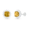 Thumbnail Image 1 of 6.0mm Cushion-Cut Citrine and White Lab-Created Sapphire Sunburst Frame Stud Earrings in Sterling Silver