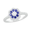 Thumbnail Image 0 of 3.4mm White and Blue Lab-Created Sapphire Double Frame Flower Ring in Sterling Silver