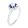 Thumbnail Image 1 of 3.4mm White and Blue Lab-Created Sapphire Double Frame Flower Ring in Sterling Silver