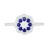 Thumbnail Image 2 of 3.4mm White and Blue Lab-Created Sapphire Double Frame Flower Ring in Sterling Silver