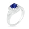 Thumbnail Image 1 of 6.0mm Cushion-Cut Blue and White Lab-Created Sapphire Frame Split Shank Ring in Sterling Silver