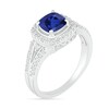 Thumbnail Image 1 of 6.0mm Cushion-Cut Blue and White Lab-Created Sapphire Frame Split Shank Ring in Sterling Silver