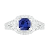 Thumbnail Image 2 of 6.0mm Cushion-Cut Blue and White Lab-Created Sapphire Frame Split Shank Ring in Sterling Silver