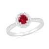 Thumbnail Image 0 of 5.2mm Lab-Created Ruby and White Sapphire Frame Tapered Shank Flower Ring in Sterling Silver