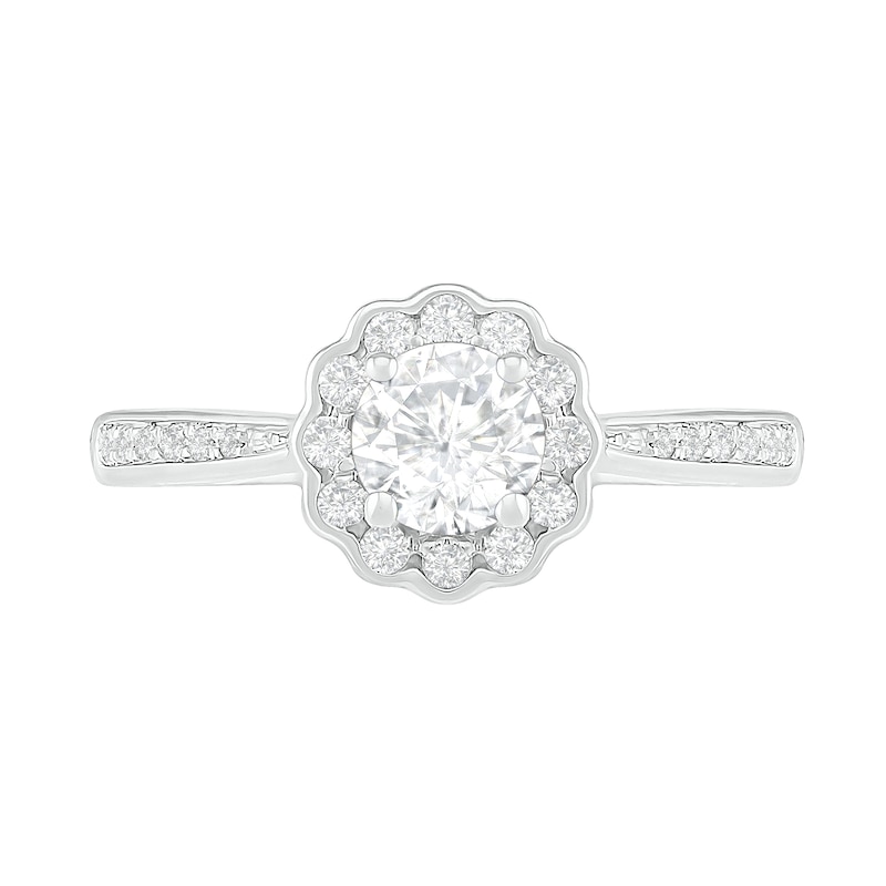 5.2mm White Lab-Created Sapphire Frame Tapered Shank Flower Ring in Sterling Silver