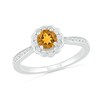Thumbnail Image 1 of 5.2mm Citrine and White Lab-Created Sapphire Frame Tapered Shank Flower Ring in Sterling Silver