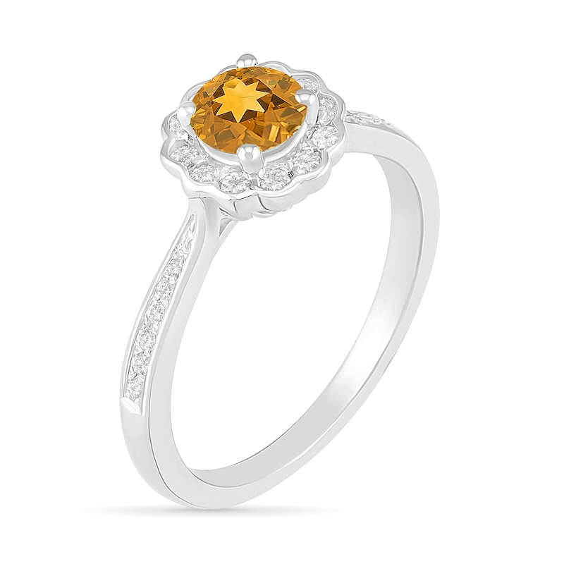 Main Image 2 of 5.2mm Citrine and White Lab-Created Sapphire Frame Tapered Shank Flower Ring in Sterling Silver