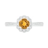 Thumbnail Image 3 of 5.2mm Citrine and White Lab-Created Sapphire Frame Tapered Shank Flower Ring in Sterling Silver